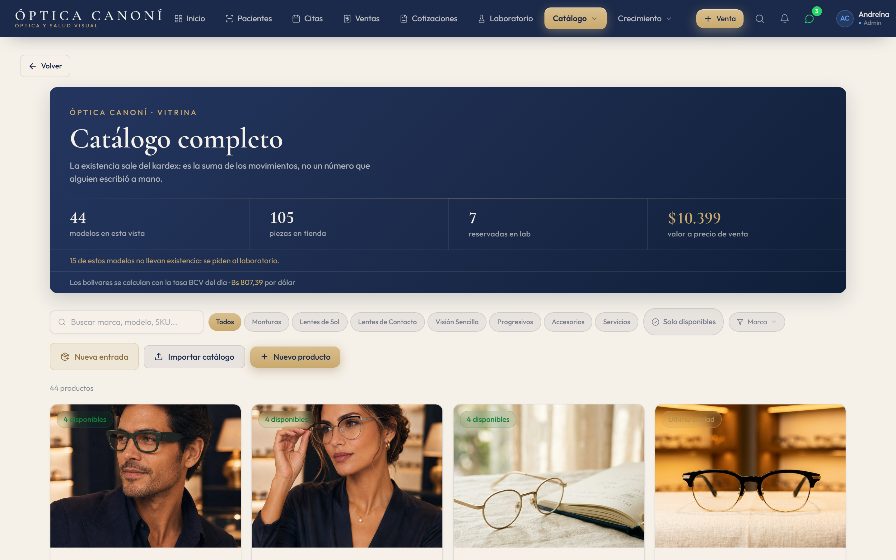 El catálogo con fotos, precios y existencias.
